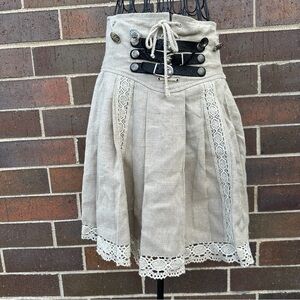 Vintage Creation di Gruttola Italian Linen Alpine Folk Skirt Pleated Straps Lace